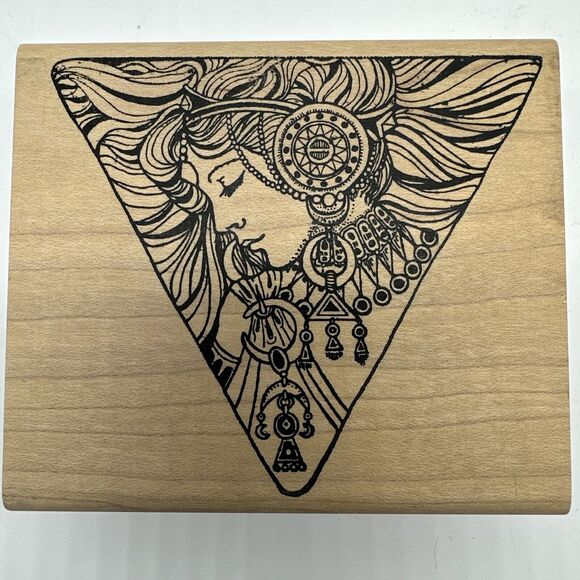 Goddess Celestial Woman Stamp Oasis Triangle Wood Mounted Rubber Stamp Rare - Picture 1 of 8